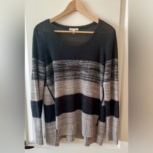 Eileen Fisher Black and Gray Striped Sweater EUC